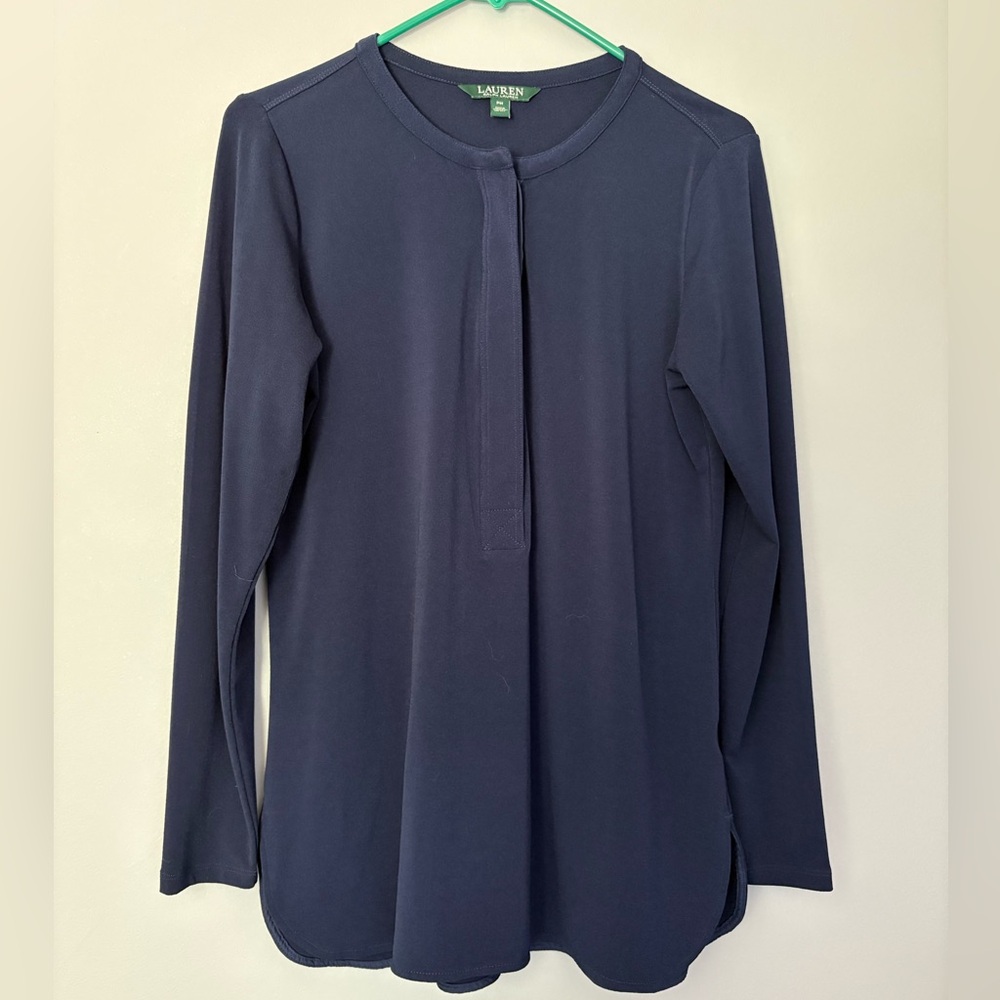 Lauren Ralph Lauren Navy Blue Long Sleeve Blouse Petite Medium PM